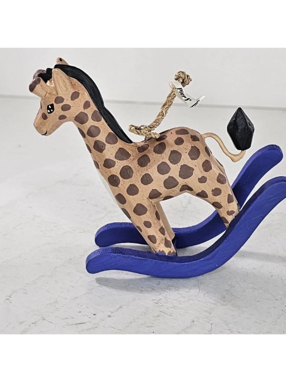 Pier 1 Giraffe Rocking Horse Ornament Blue Base Hand Painted Christmas Decor